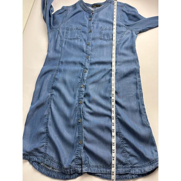 Prana Size Large Aliki Roll Tab Sleeve Antique Denim Chambray Shirt Dress - Picture 7 of 8